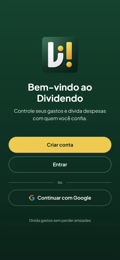 Tela de boas-vindas do Dividendo